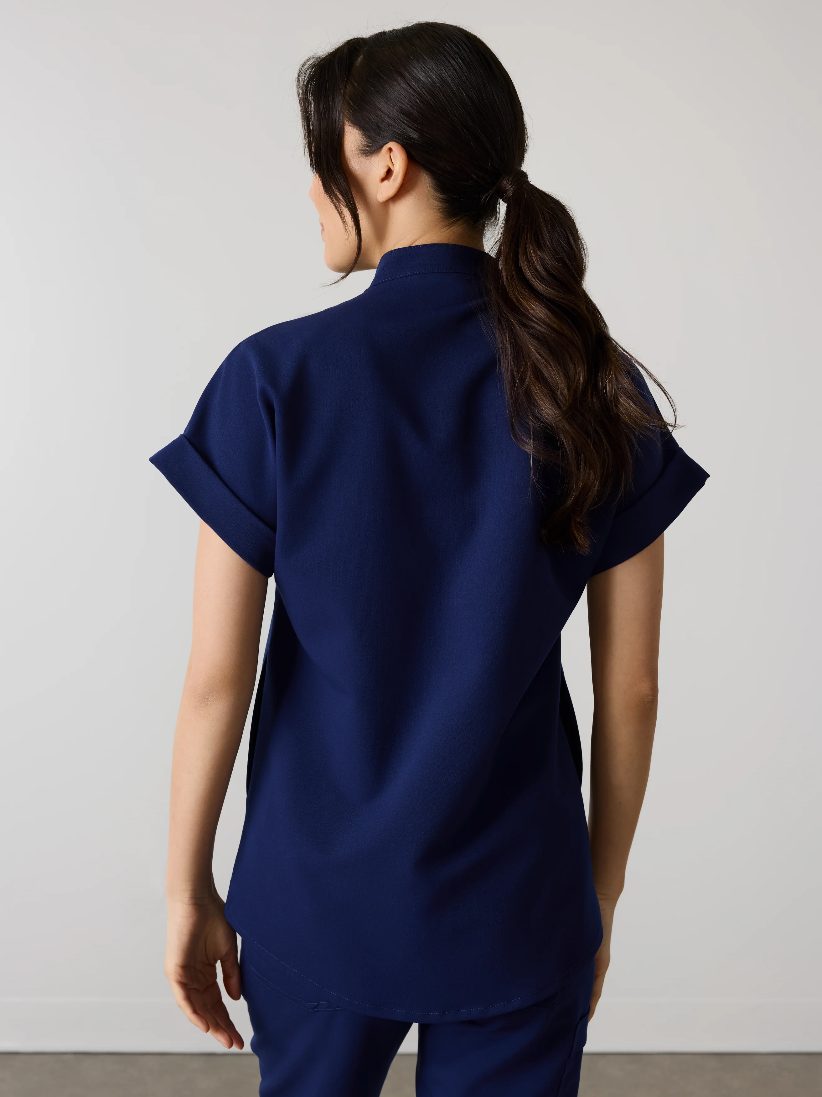 CHARLIE RE-GARDE™ - MODERN NAVY - Mandarine Collar Scrub Top - SILVADUR™ - Image 3