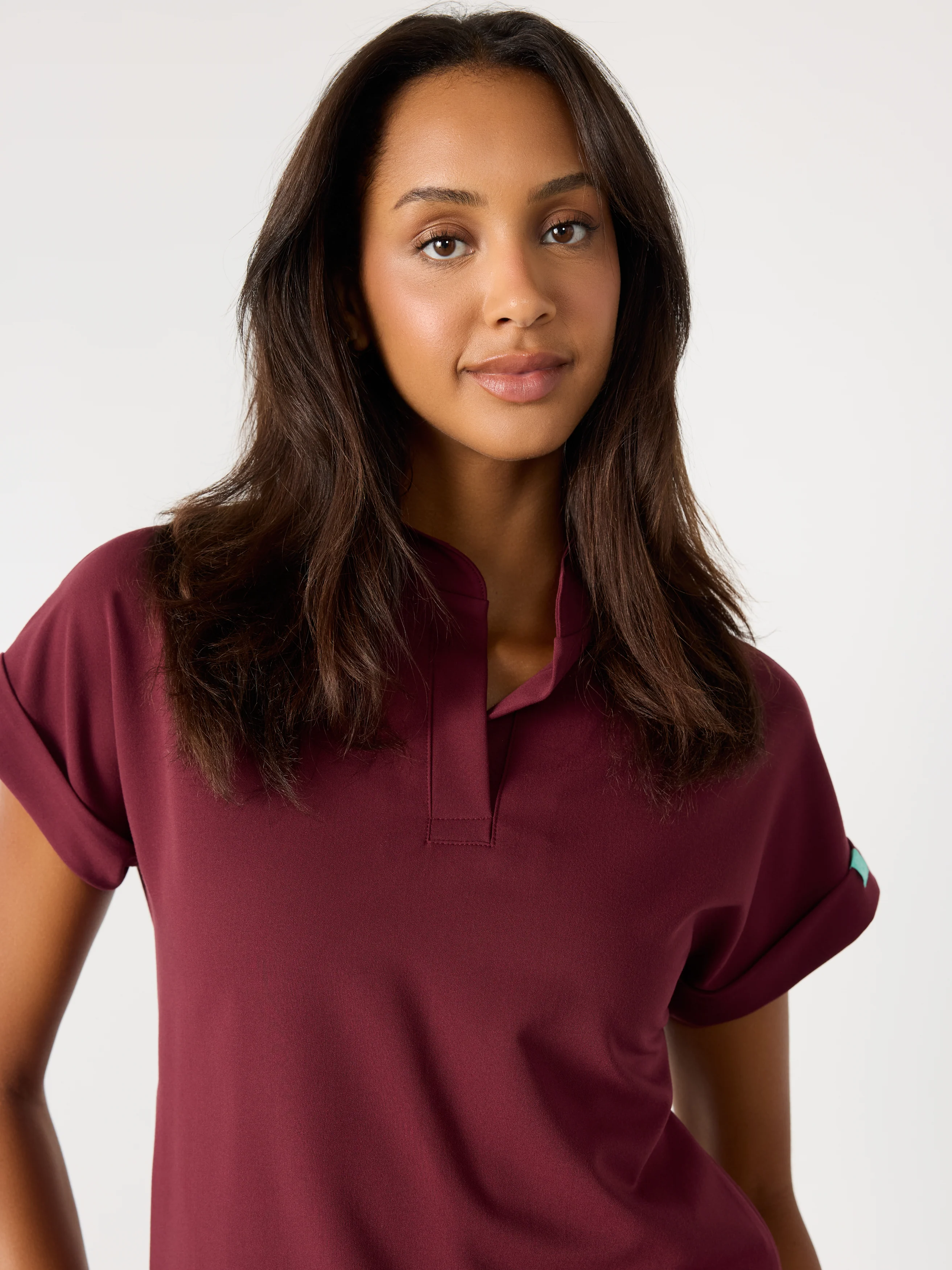 CHARLIE RE-GARDE™ - BURGUNDY - Mandarine Collar Scrub Top - SILVADUR™ - Image 3