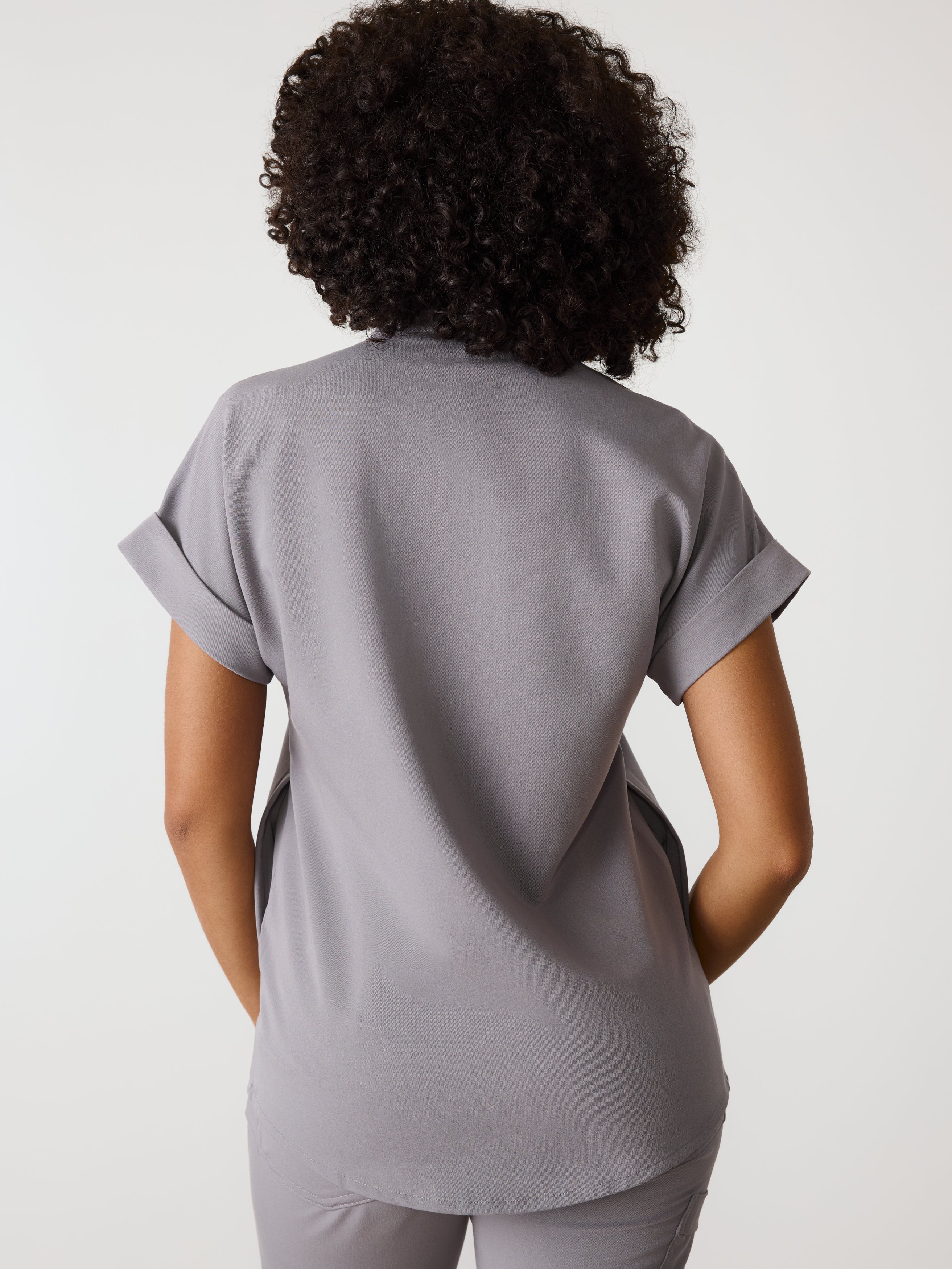 CHARLIE RE-GARDE™ - ECLIPSE GREY - Mandarine Collar Scrub Top - SILVADUR™ - Image 3