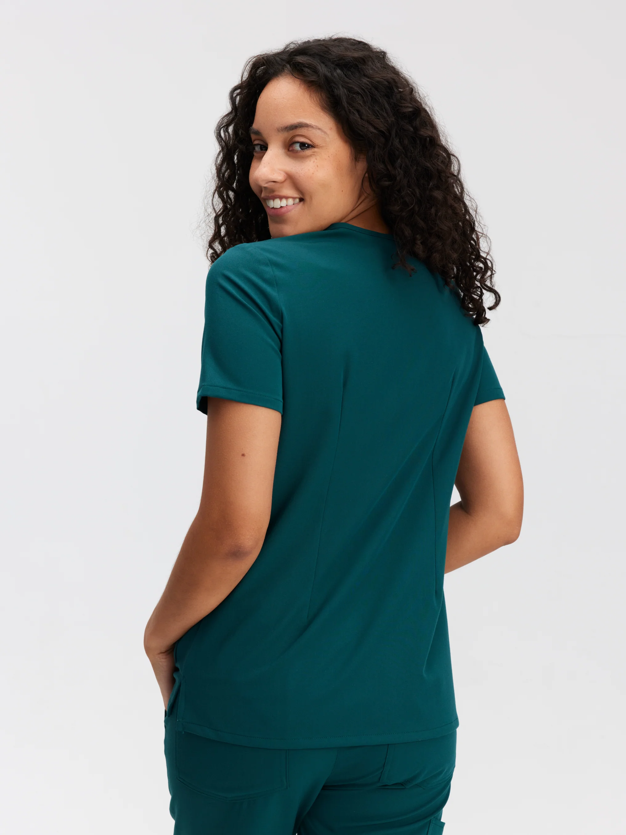 CHLOE RE-GARDE™ - TEAL - Three Pockets Scrub Top - SILVADUR™ - Final Sale - Image 3