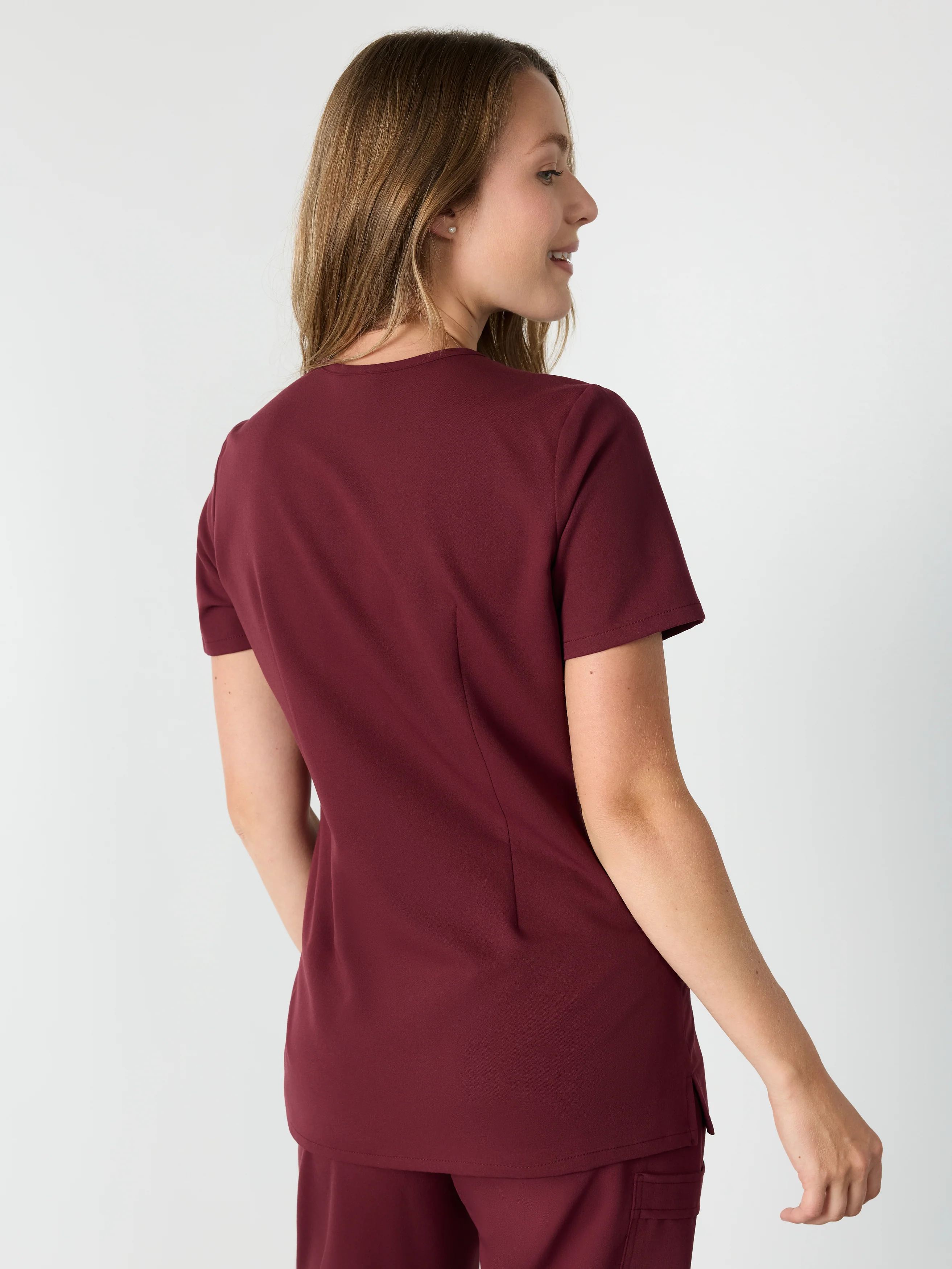 GABRIELLE RE-GARDE™ - BURGUNDY - One Pocket Scrub Top - SILVADUR™ - Image 3