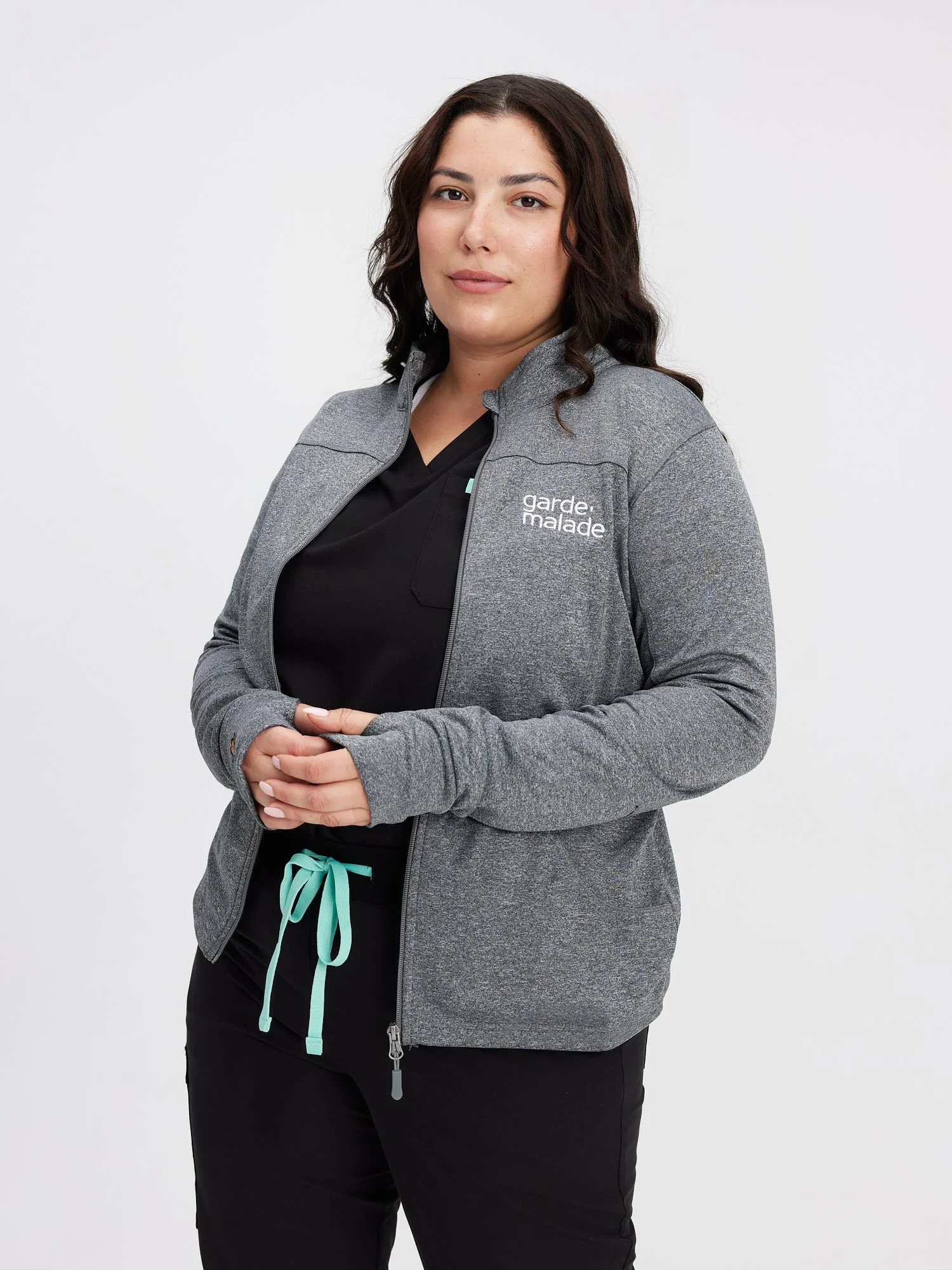 Polyester Full Zip Jacket – Grey Heather – Garde-Malade Embroidery – FINAL SALE