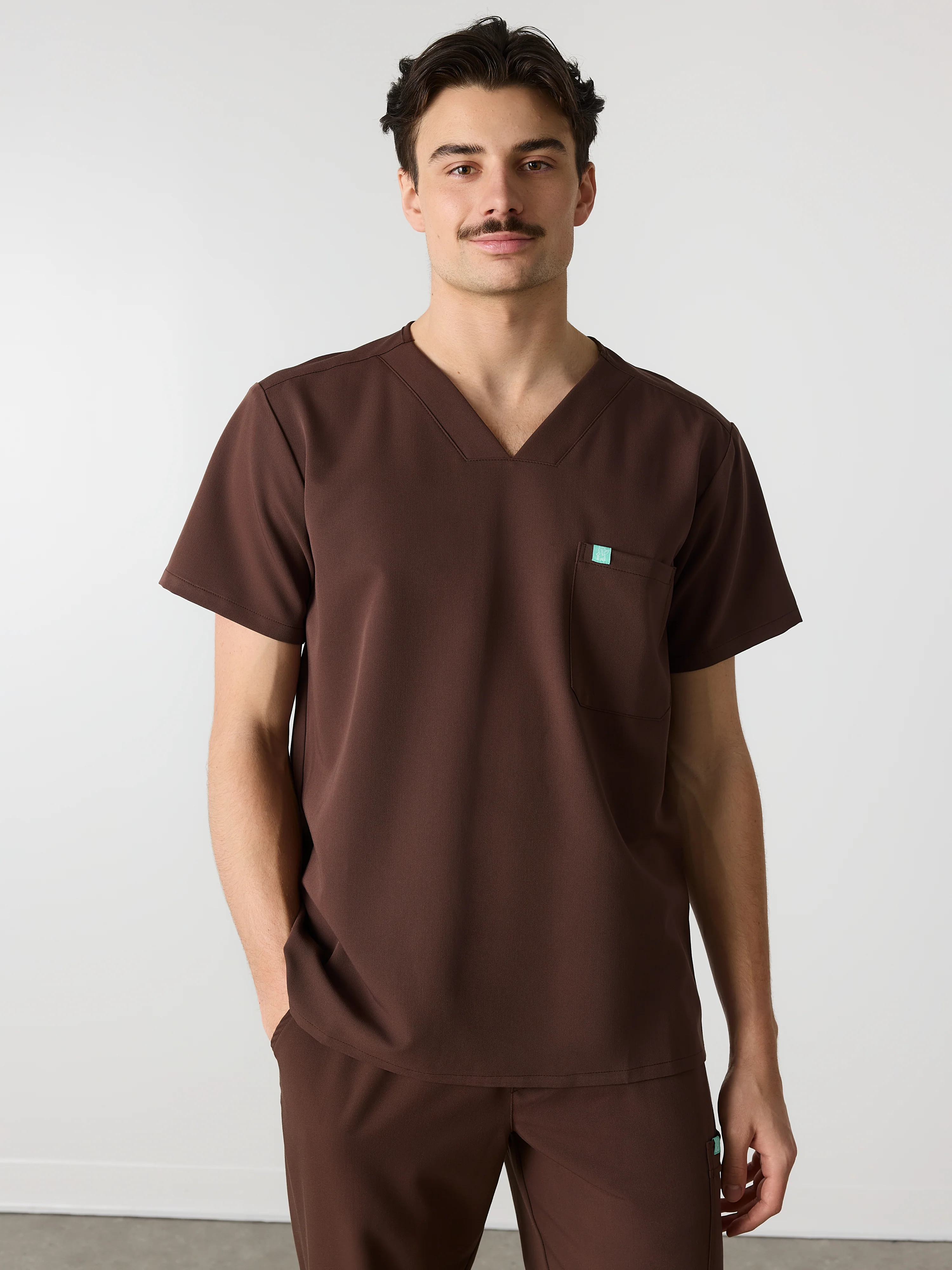 LOGAN RE-GARDE™ - CHOCOLATE - One Pocket Men's Scrub Top - SILVADUR™