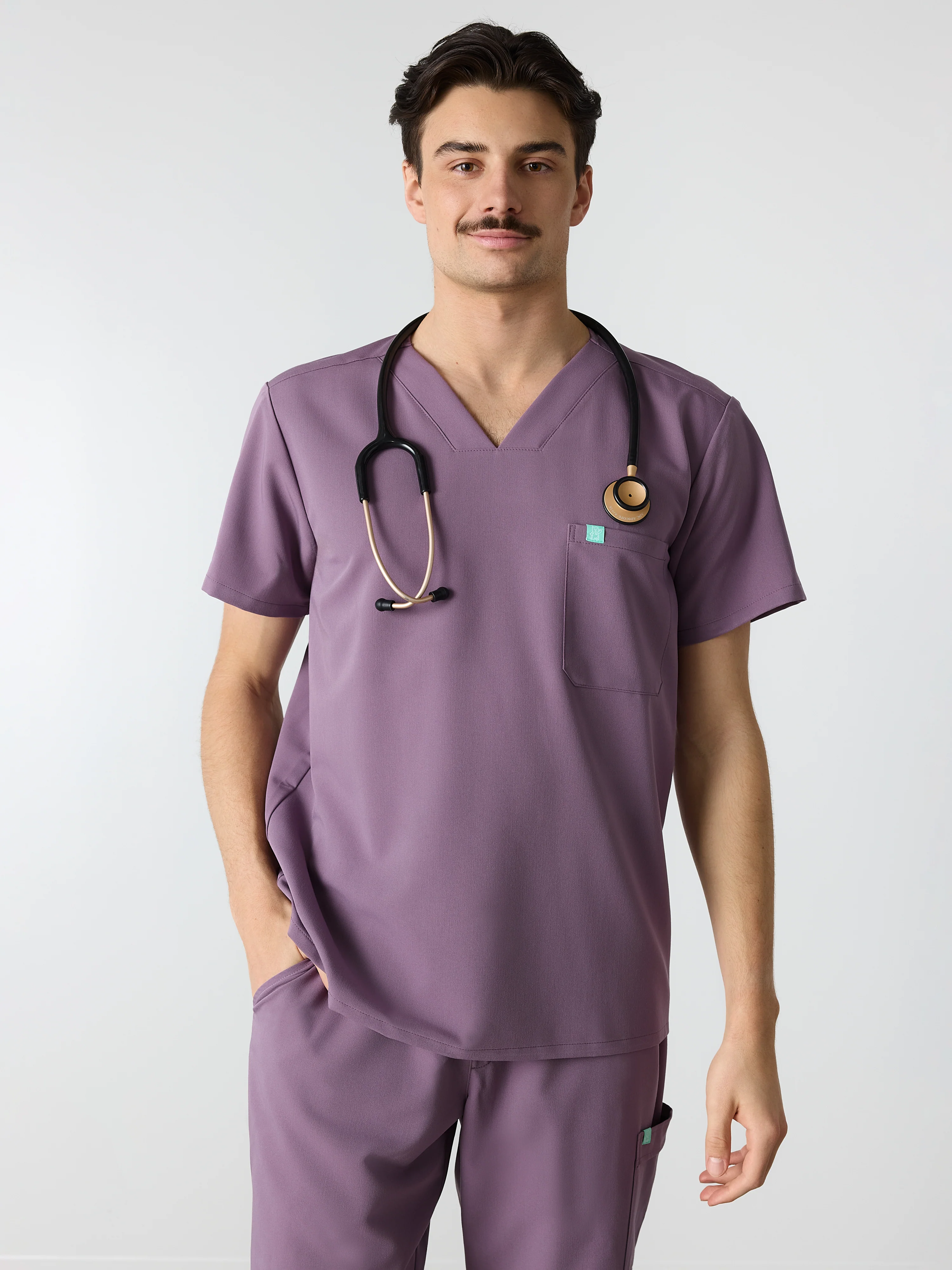 LOGAN RE-GARDE™ - DUSTY PURPLE - One Pocket Men's Scrub Top - SILVADUR™