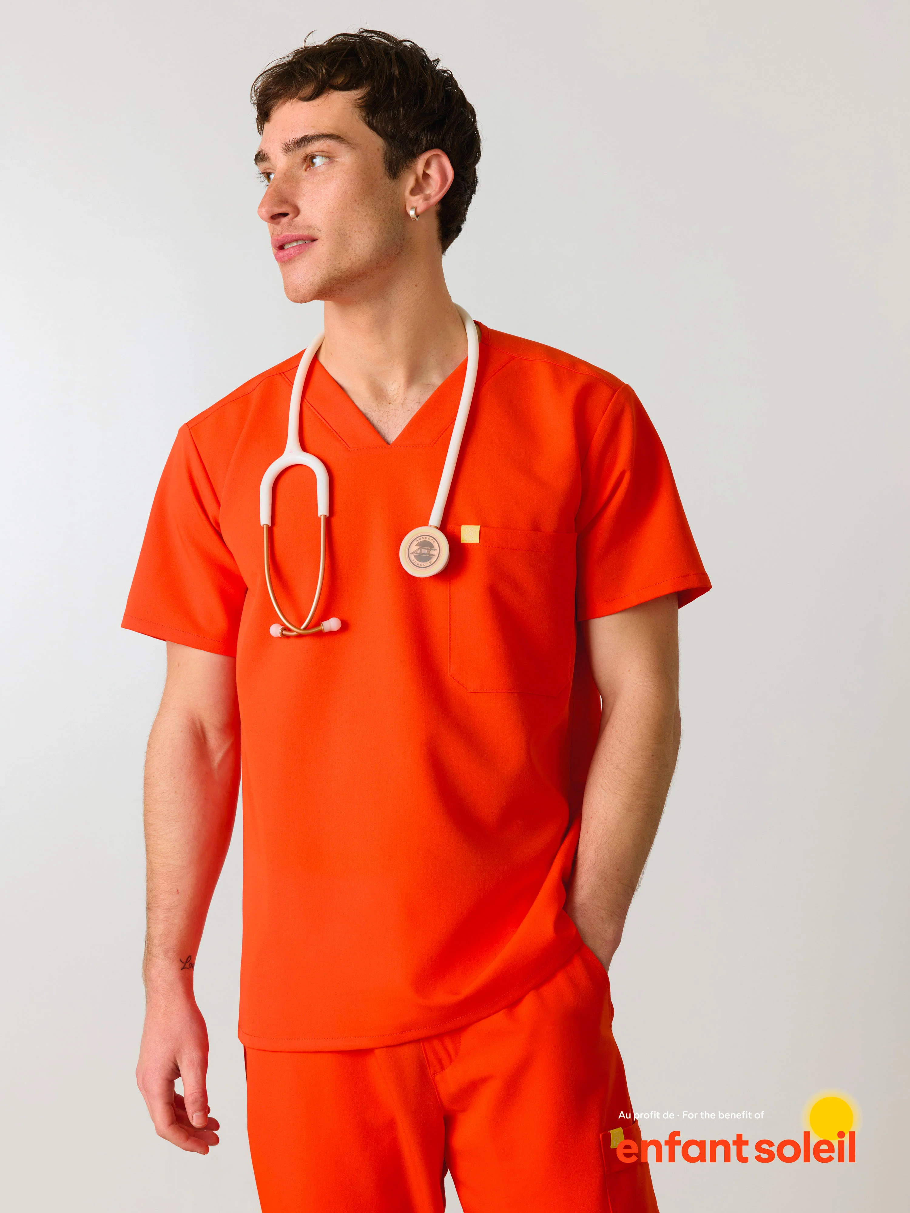 LOGAN RE-GARDE™ - TANGERINE - One Pocket Men's Scrub Top - SILVADUR™