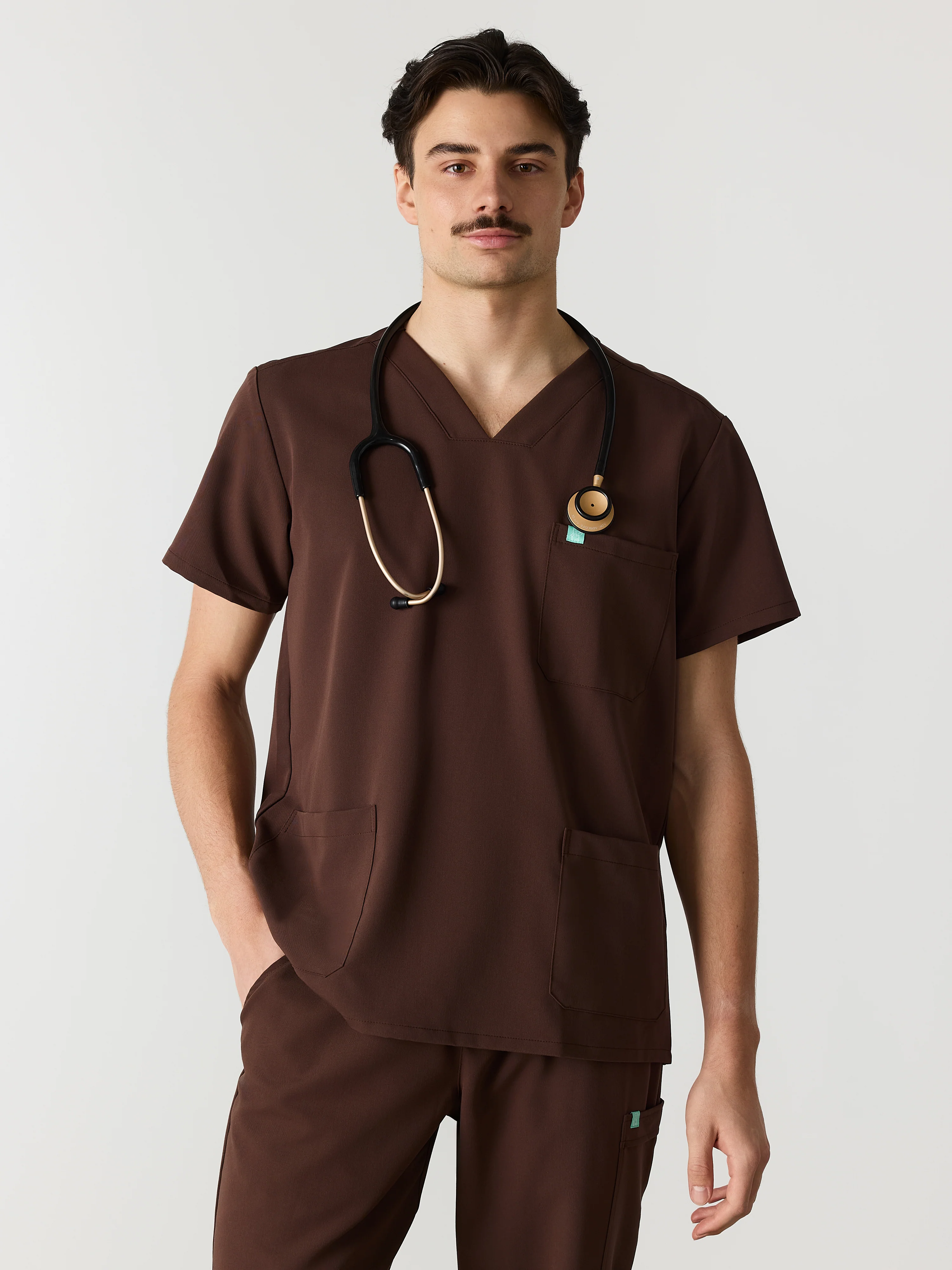 ZACK RE-GARDE™ - CHOCOLATE - Three Pockets Men's Scrub Top - SILVADUR™